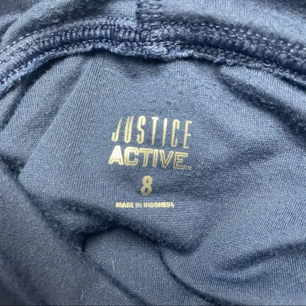 Justice Navy Blue & Gold Velvet Velour “Swim” Cropped Active Hoodie Girls Size 8